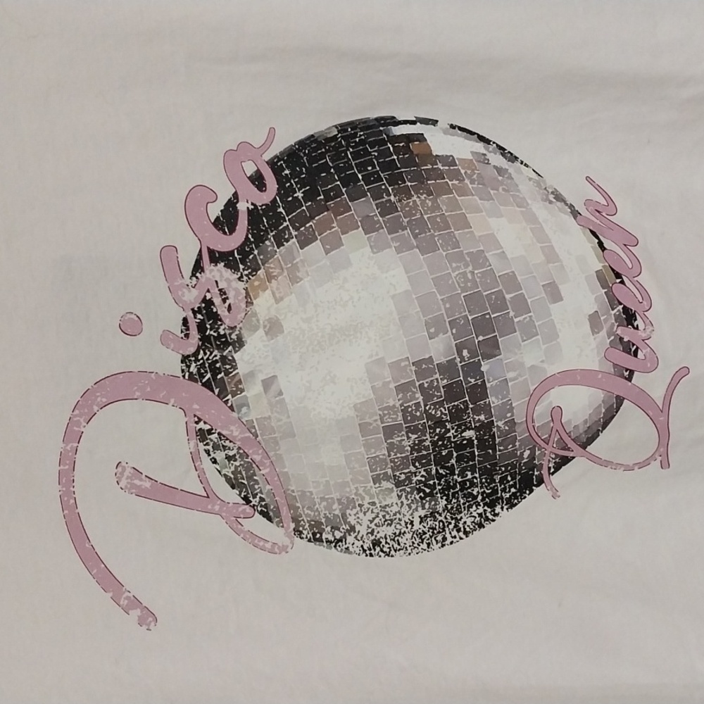 CARE TUCKER NWT Marlie Tee Disco Queen T-Shirt Size Medium White Retro Y2K Boxy